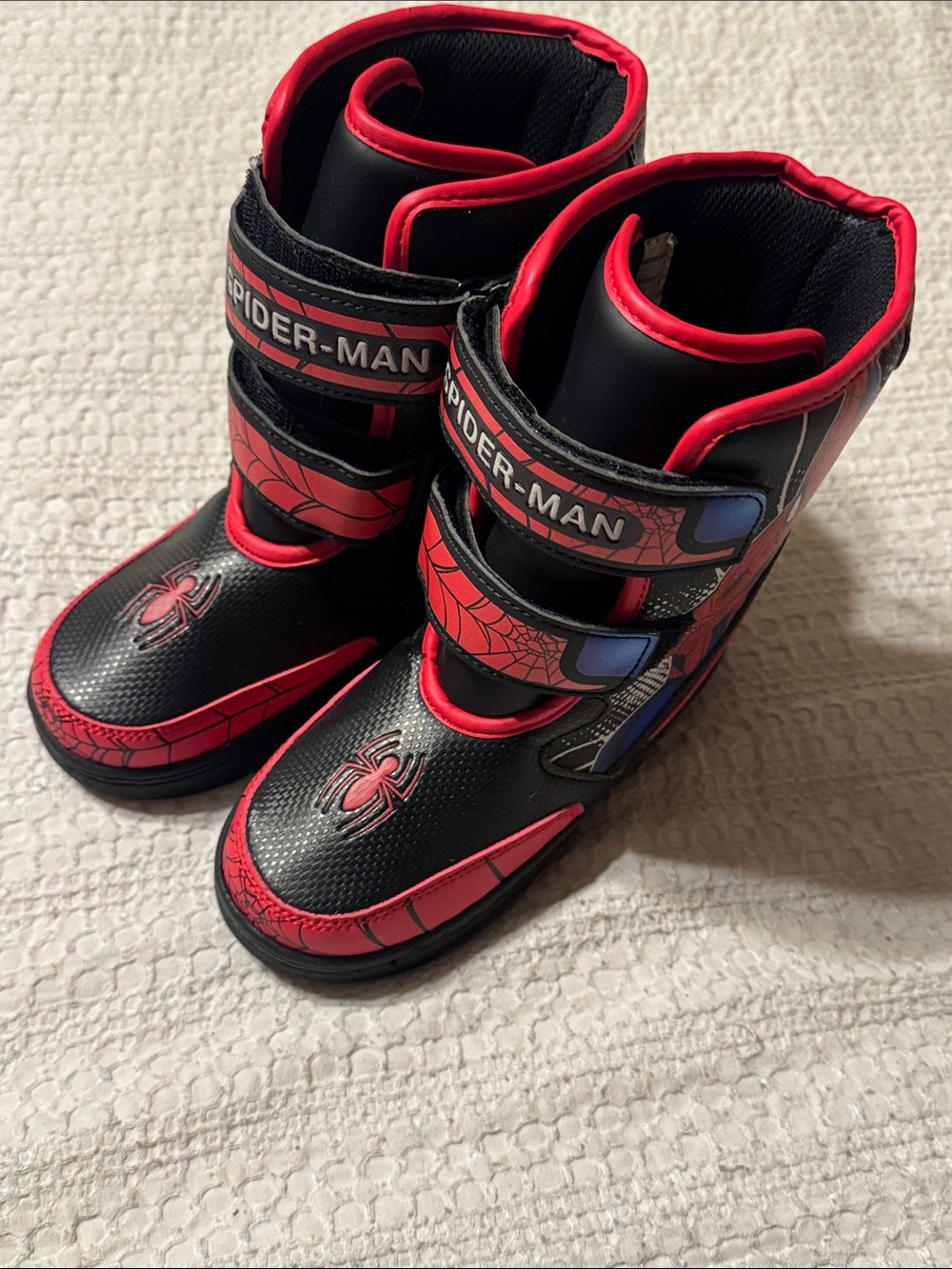 Spiderman Kids Light Up Black, Red and Blue Hook-and-Loop Character Boots
